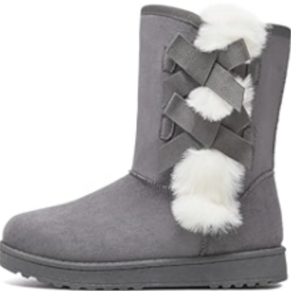 Amazon Shoes - Eydram women fur lined winter Gray mid calf Boots with White Fur Accents. 7.5